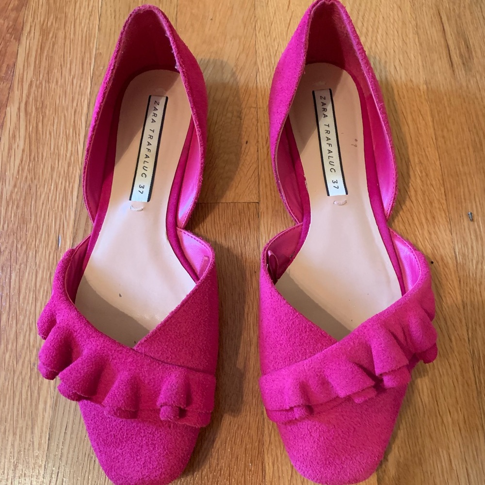 Bright Pink Fuchsia Zara Suede Ballet Flats